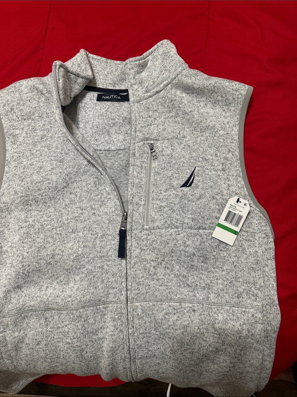 Nautica Light Gray Heather Full-Zip Knit Vest